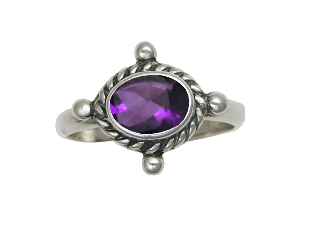 Sterling Silver Custom Made Ring With Faceted Amethyst Size 8